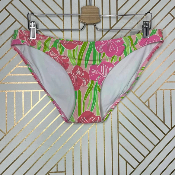 Lilly Pulitzer Surfs Up Bikini Bottom Hibiscus Floral Print Pink‎ Green Size M - Picture 1 of 8